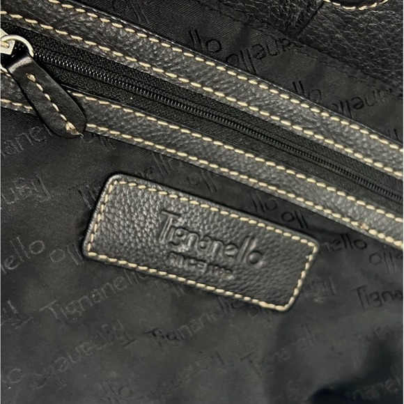 TIGNANELLO Leather Bucket Purse Metallic Patchwork Silver Buckles Black Studded - Picture 15 of 16